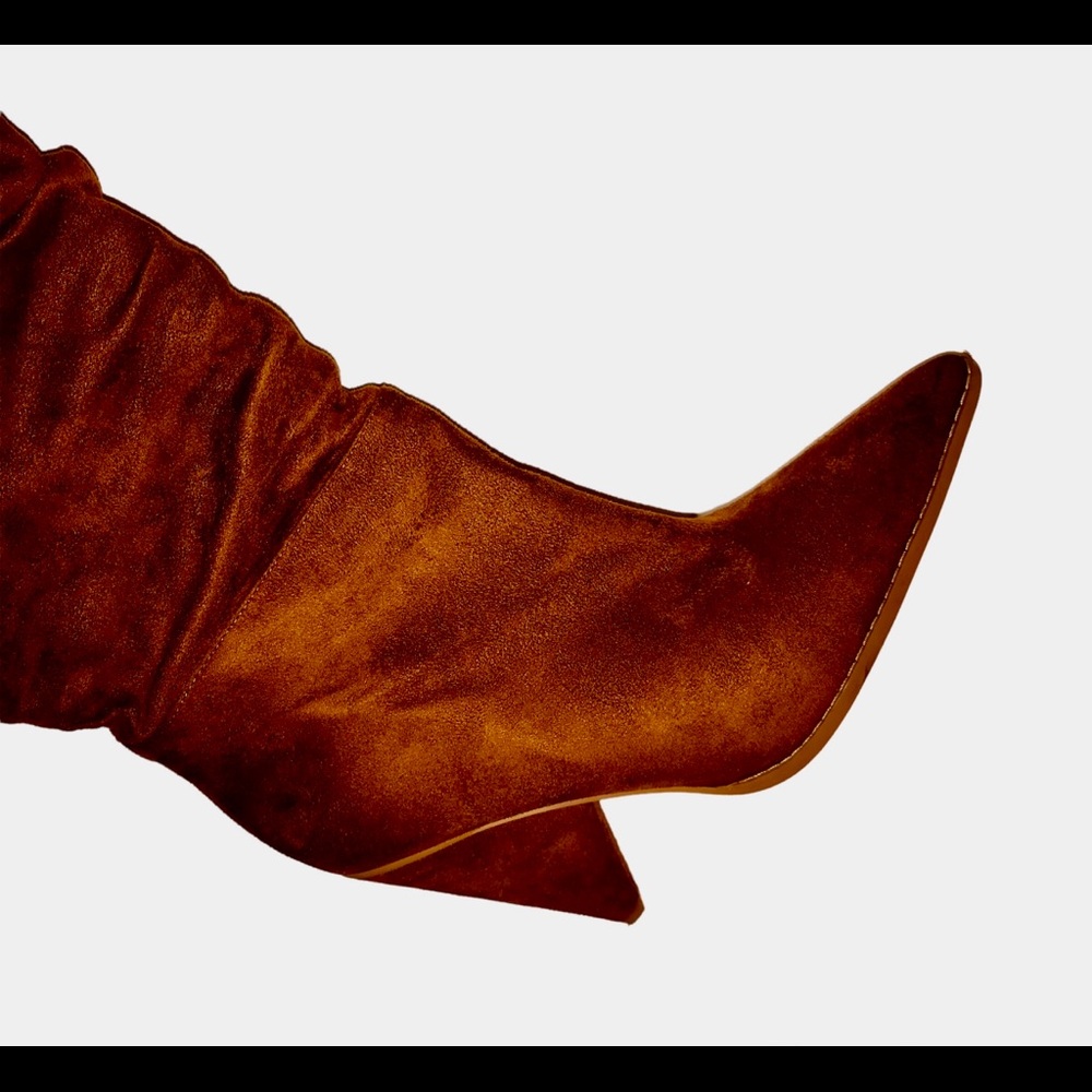 Pointed Toe Over The Knee High Heel Boots Chocolate - Picture 5 of 12